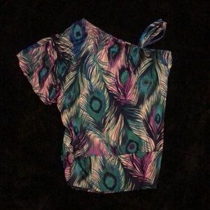 Off-the-shoulder Peacock Print Top